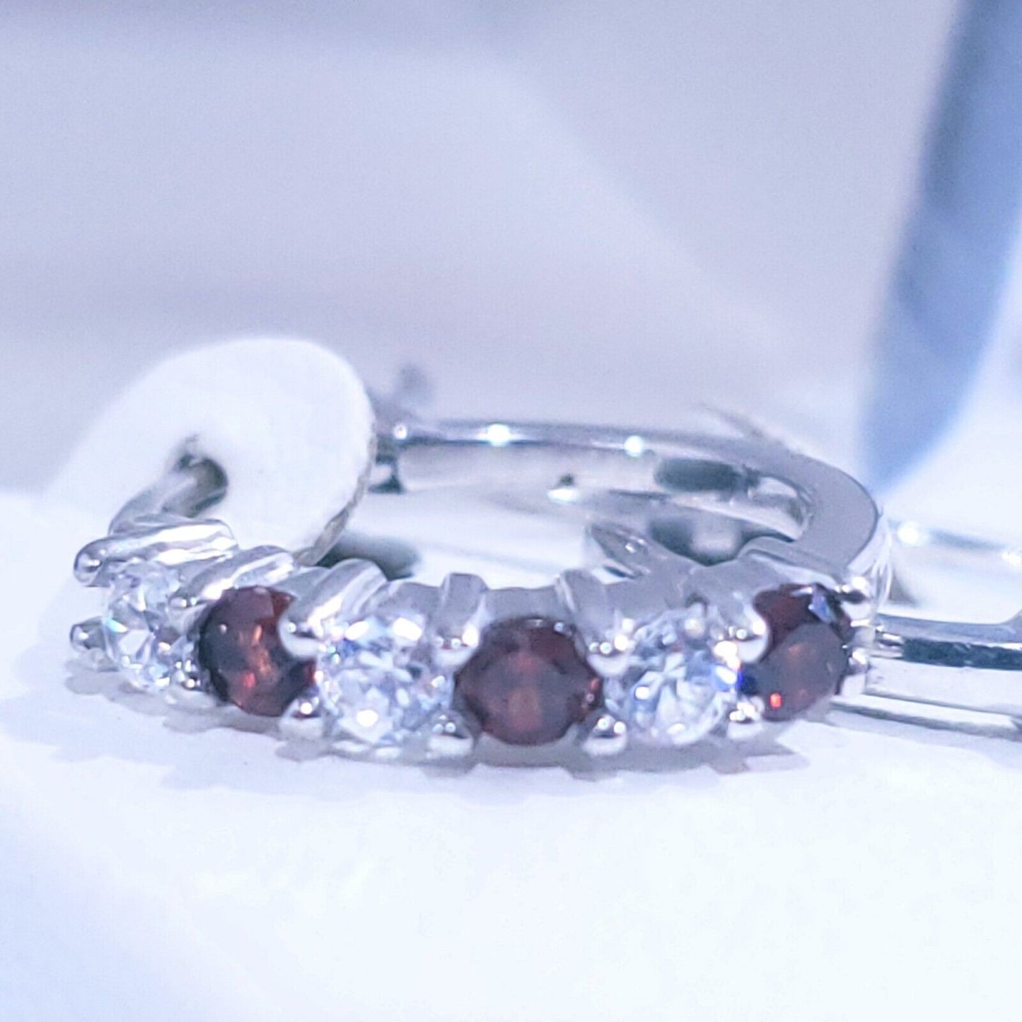 Sterling Silver Garnet And Cubic Zirconias Earrings