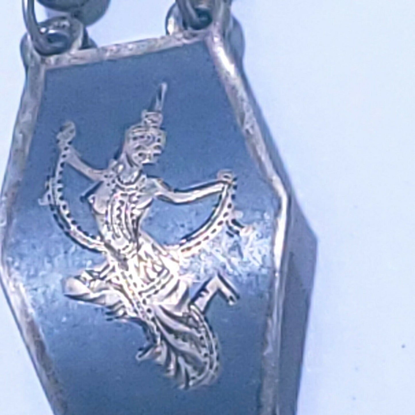 Vintage Sterling Silver Siam 7 Panel Black Niello Bracelet 7" Dancer Filigree