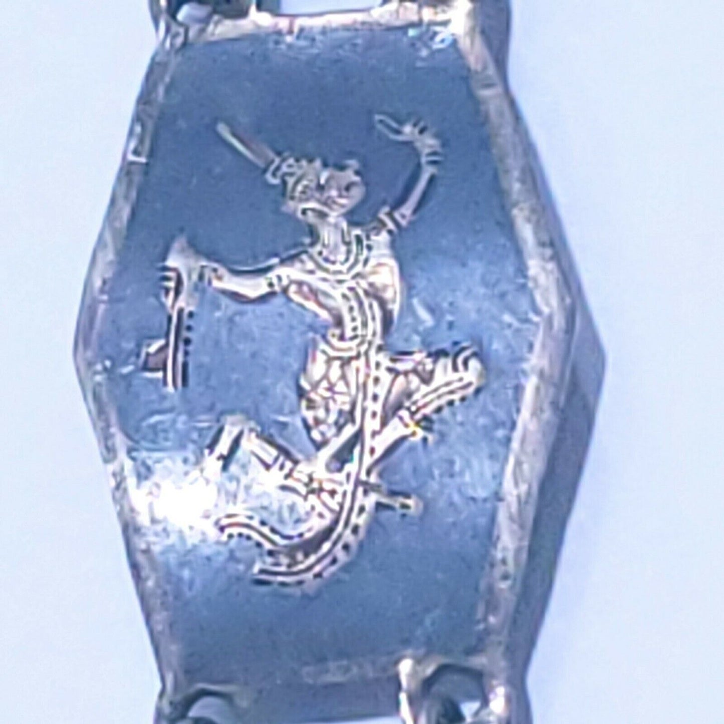 Vintage Sterling Silver Siam 7 Panel Black Niello Bracelet 7" Dancer Filigree