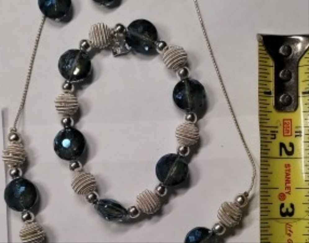 Trifari Vintage Jewelry Set with Deep Blue Crystals and Silver Accents