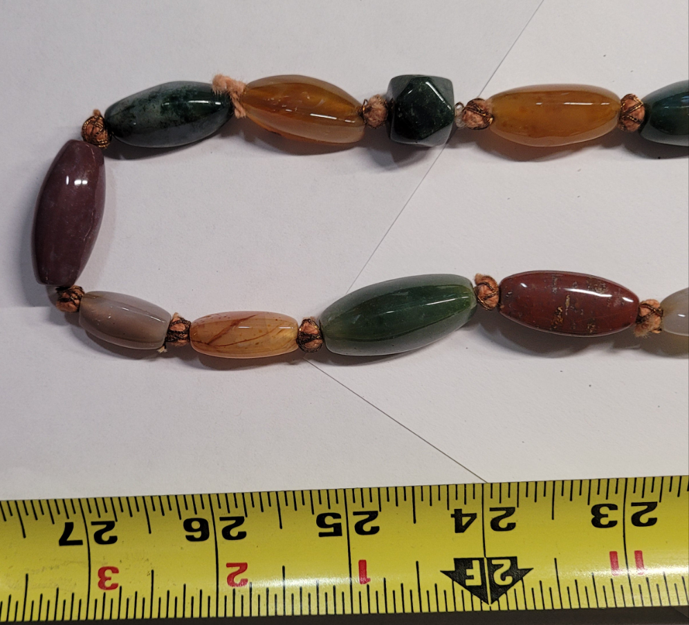 Handcrafted Multicolored Agate Bead Necklace with Brass-Tone Spacers