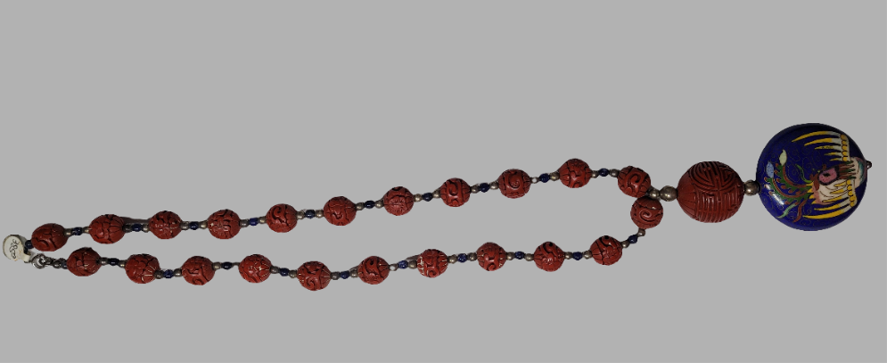 Exquisite Cinnabar and Cloisonné Necklace with Dragon & Phoenix Motif Chinese Artistry