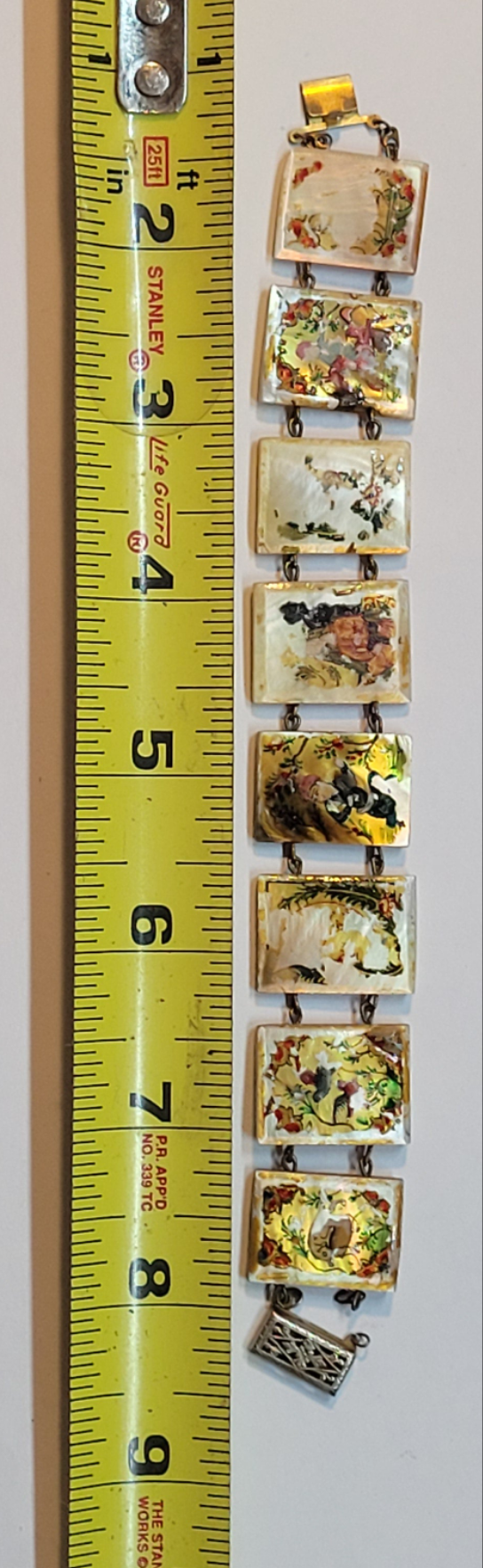 Vintage Sterling Silver Japanese Mother-of-Pearl Inlay Panel Bracelet