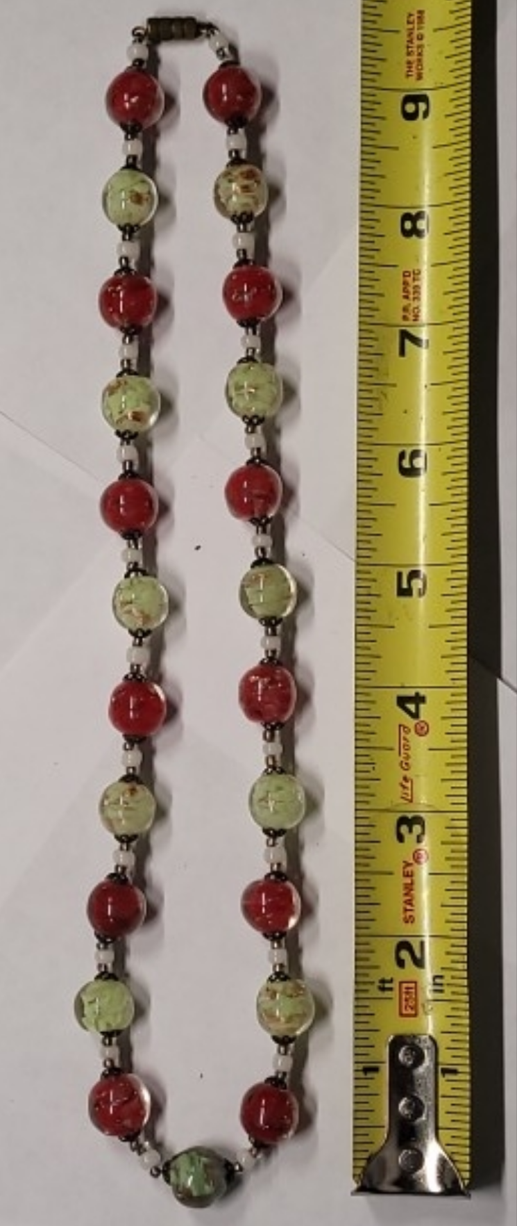 Vintage Hand Made Red and Green Glass Bead Necklace