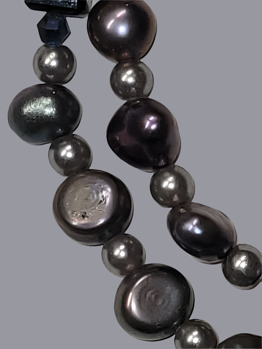 Two-Strand Black and Silver Pearl Necklace
