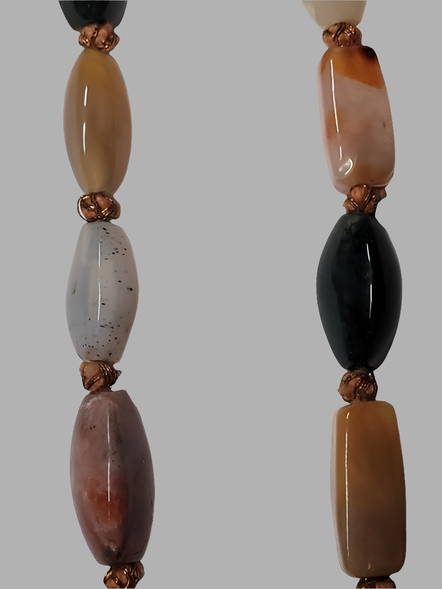 Handcrafted Multicolored Agate Bead Necklace with Brass-Tone Spacers