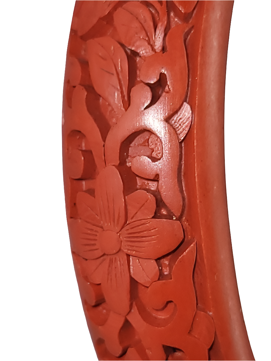 Hand-Carved Red Floral Bangle Bracelet Chinese Artistry