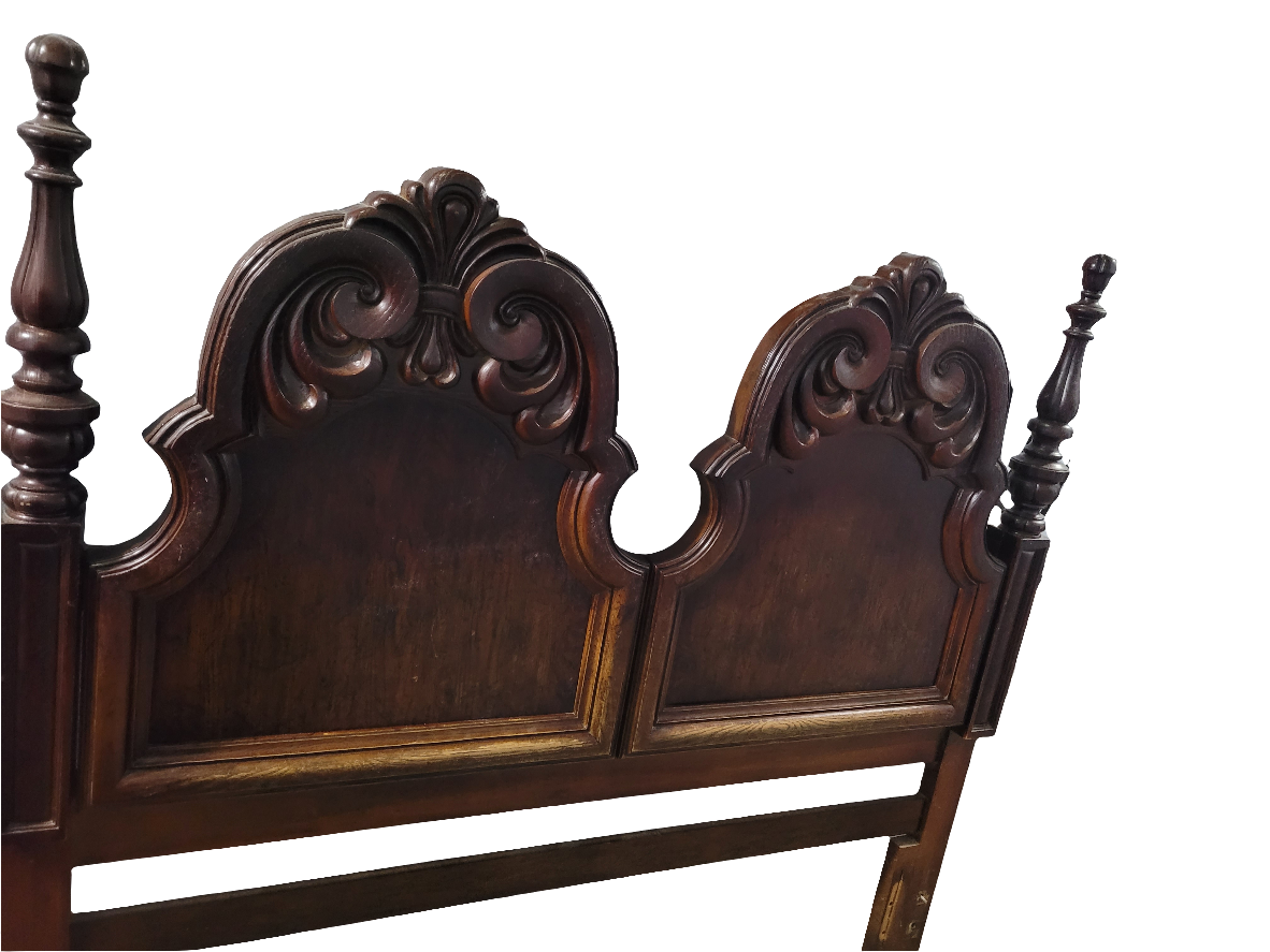 Antique Wooden Headboard with Ornate Carvings Queen Size