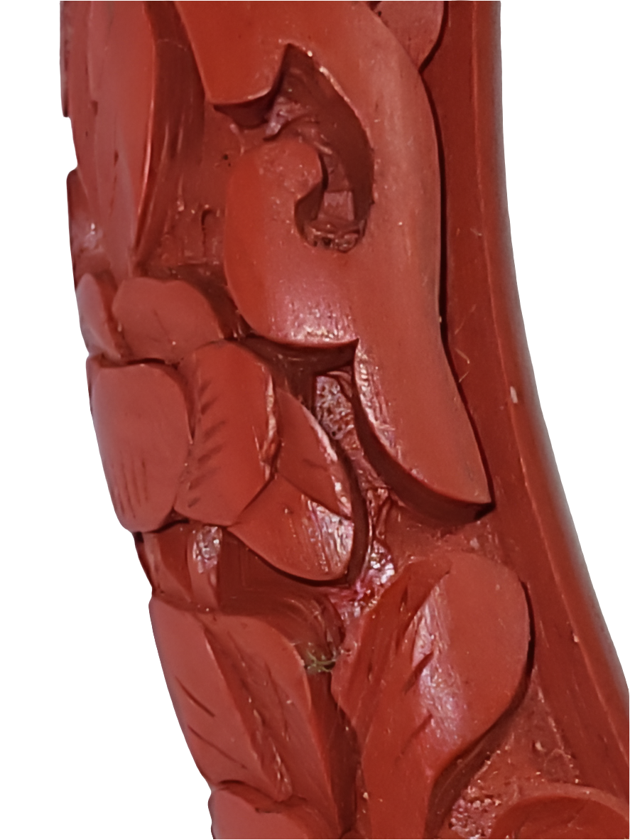 Hand-Carved Red Cinnabar Bangle Bracelet with Floral Design Chinese Artistry