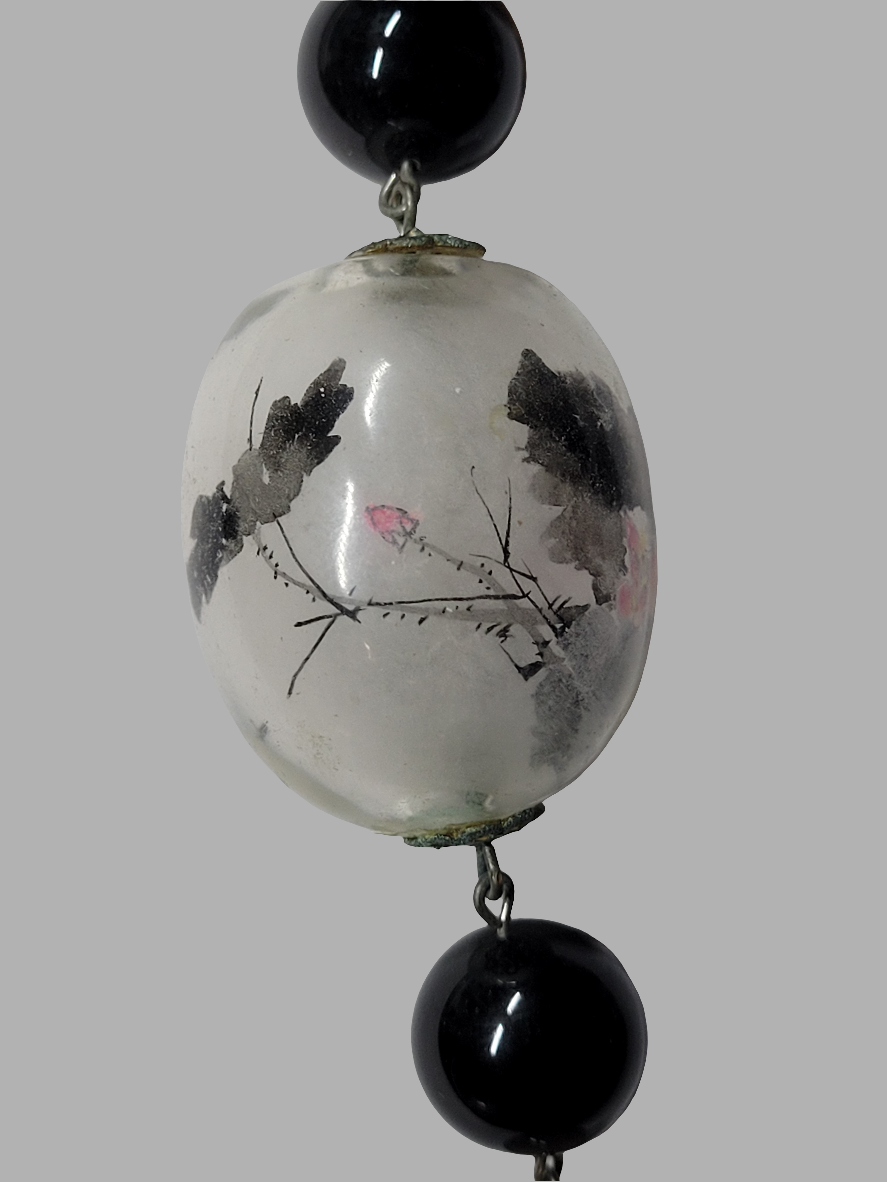 Handcrafted Stone Beaded Necklace with Silver Clasp and Hand-Painted Bead Chinese Artistry