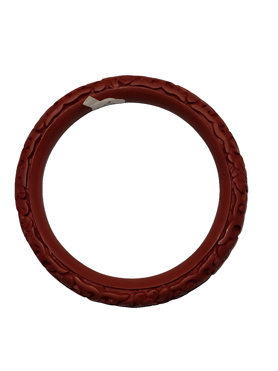 Hand-Carved Red Cinnabar Bangle Bracelet with Floral Design Chinese Artistry