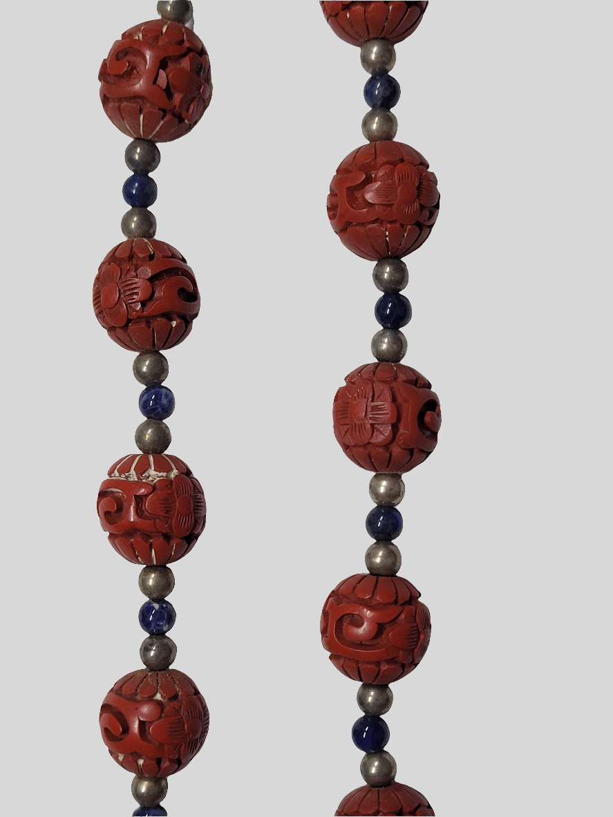 Exquisite Cinnabar and Cloisonné Necklace with Dragon & Phoenix Motif Chinese Artistry