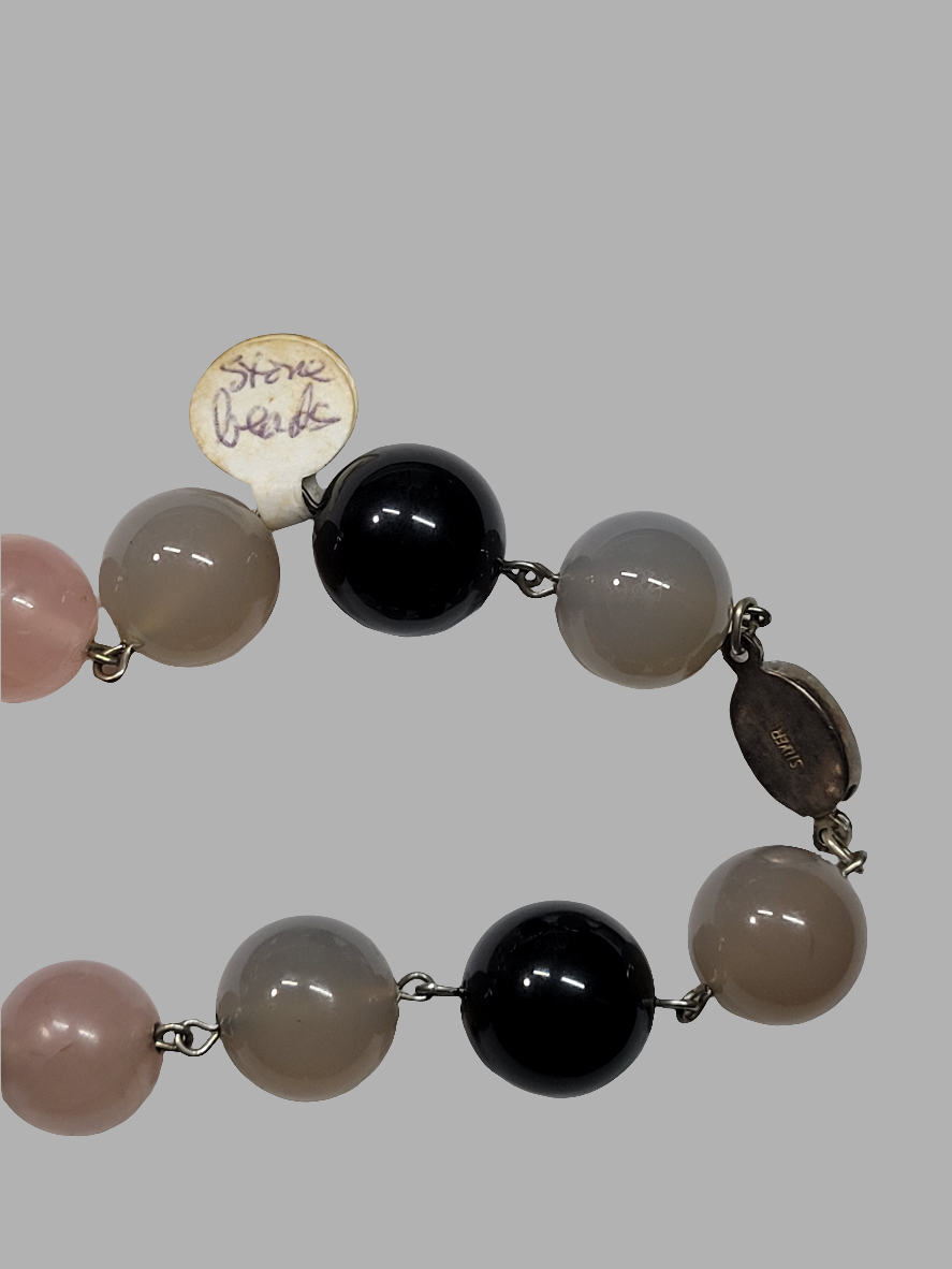 Handcrafted Stone Beaded Necklace with Silver Clasp and Hand-Painted Bead Chinese Artistry