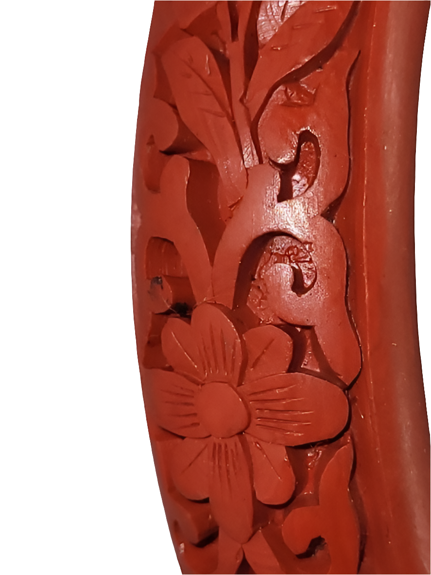 Hand-Carved Red Floral Bangle Bracelet Chinese Artistry