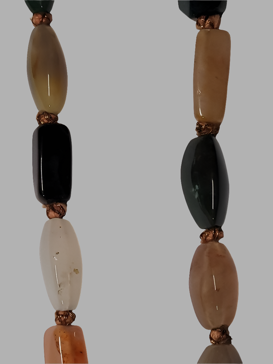 Handcrafted Multicolored Agate Bead Necklace with Brass-Tone Spacers