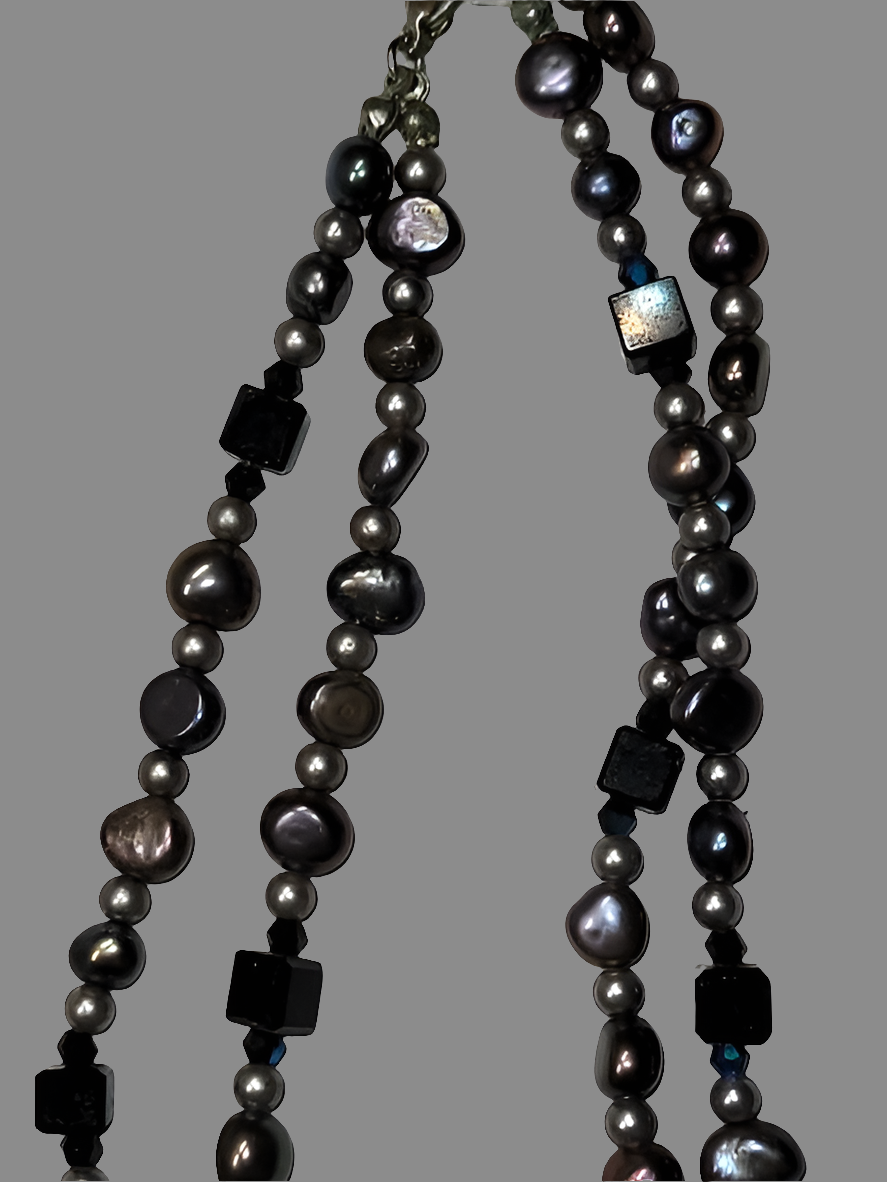 Two-Strand Black and Silver Pearl Necklace