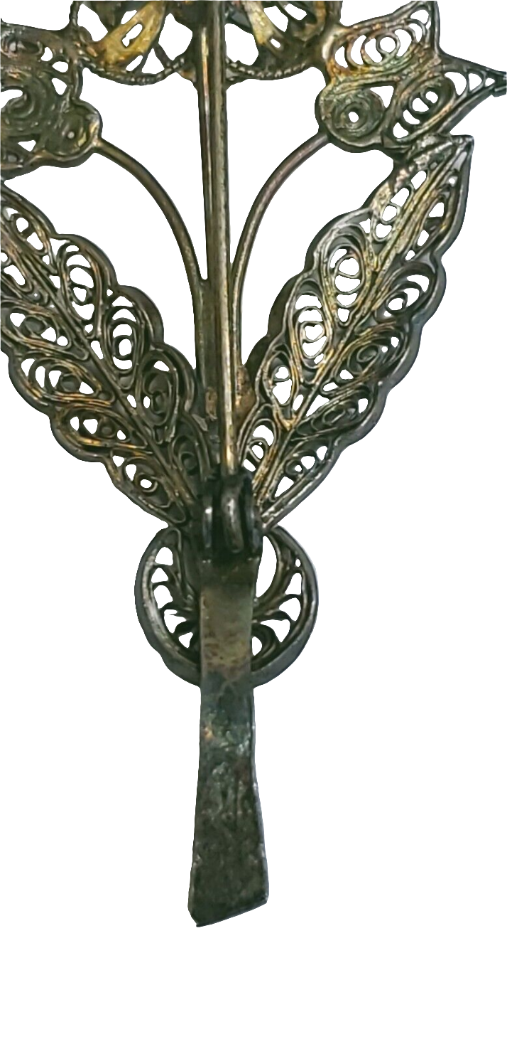 Antique Sterling Silver Lace Flower Floral Pin Brooch