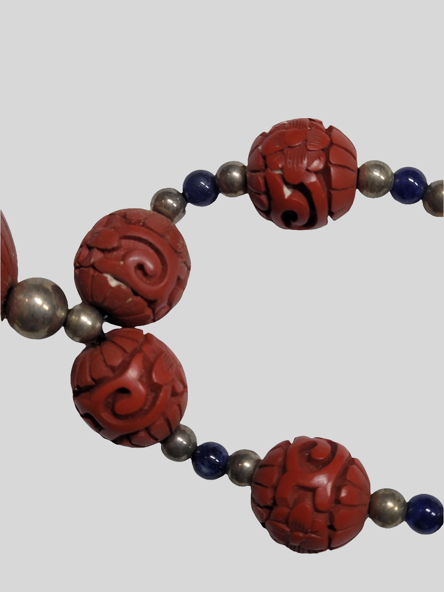 Exquisite Cinnabar and Cloisonné Necklace with Dragon & Phoenix Motif Chinese Artistry
