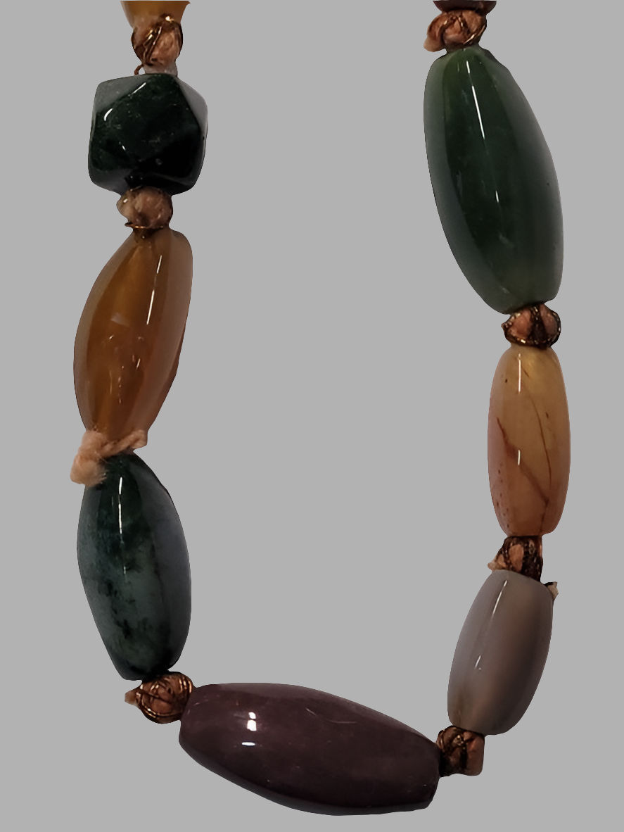 Handcrafted Multicolored Agate Bead Necklace with Brass-Tone Spacers
