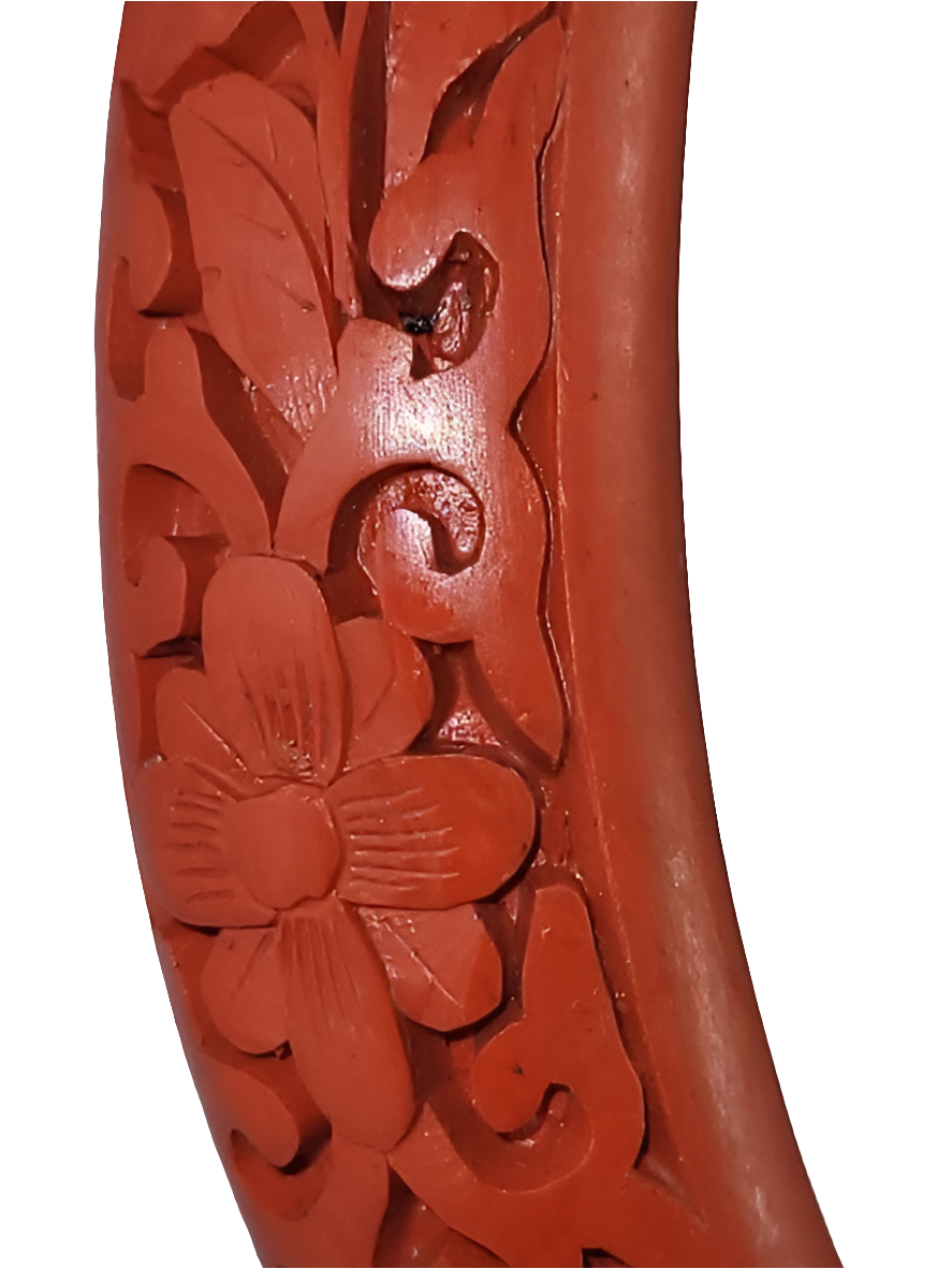 Hand-Carved Red Floral Bangle Bracelet Chinese Artistry
