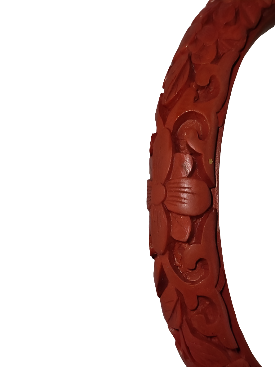 Hand-Carved Red Cinnabar Bangle Bracelet with Floral Design Chinese Artistry
