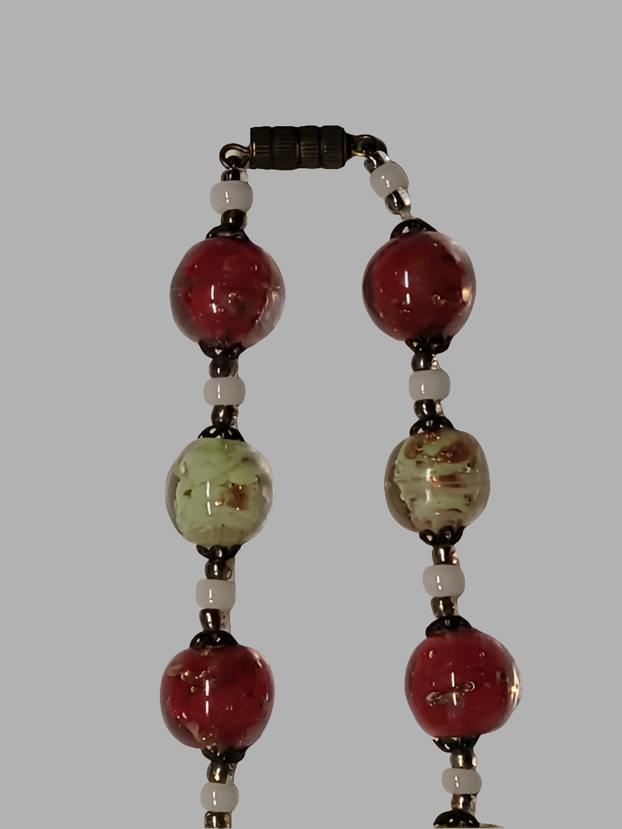 Vintage Hand Made Red and Green Glass Bead Necklace