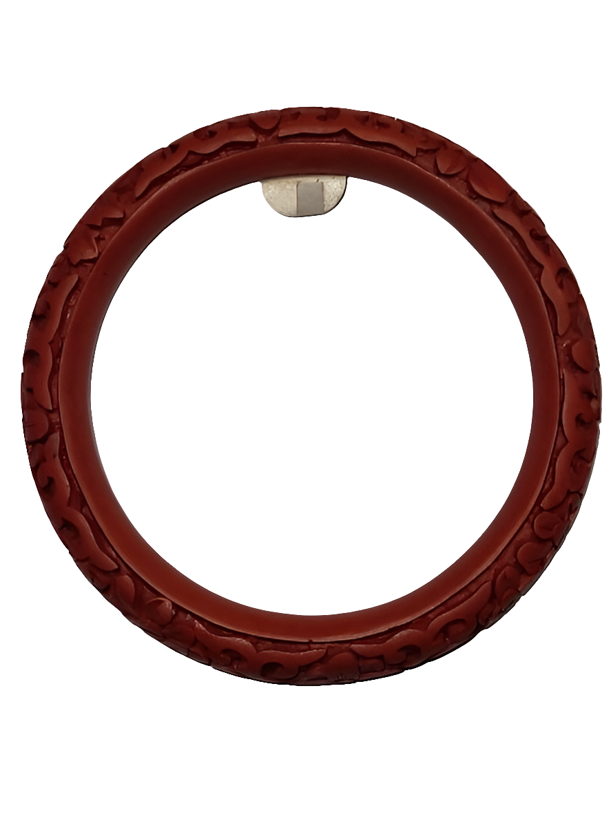 Hand-Carved Red Cinnabar Bangle Bracelet with Floral Design Chinese Artistry