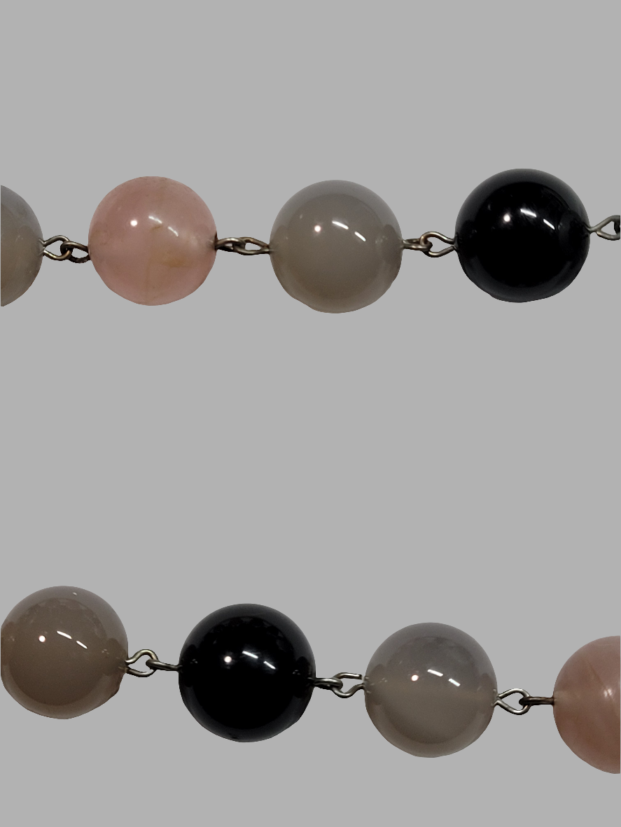 Handcrafted Stone Beaded Necklace with Silver Clasp and Hand-Painted Bead Chinese Artistry