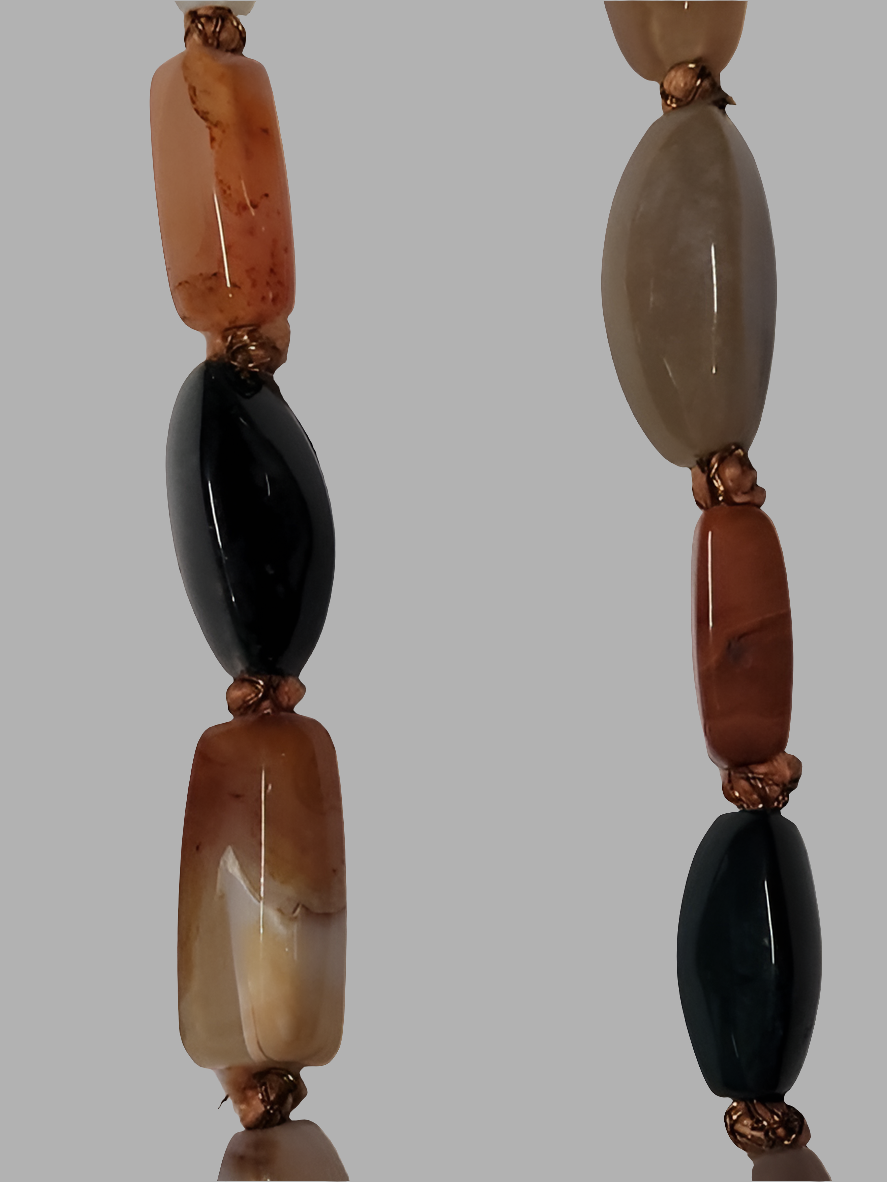 Handcrafted Multicolored Agate Bead Necklace with Brass-Tone Spacers