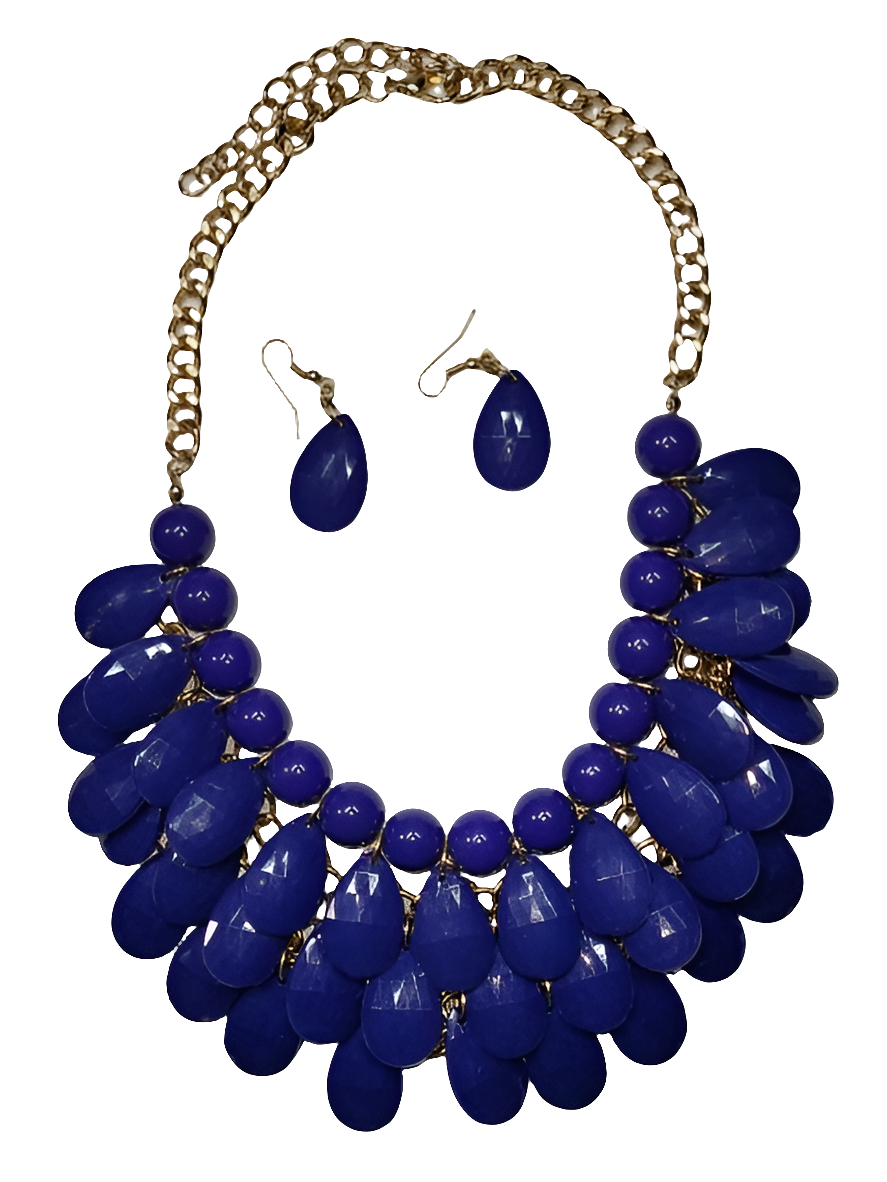 Bold Blue Statement Necklace and Earrings Set – Elegant Teardrop Design