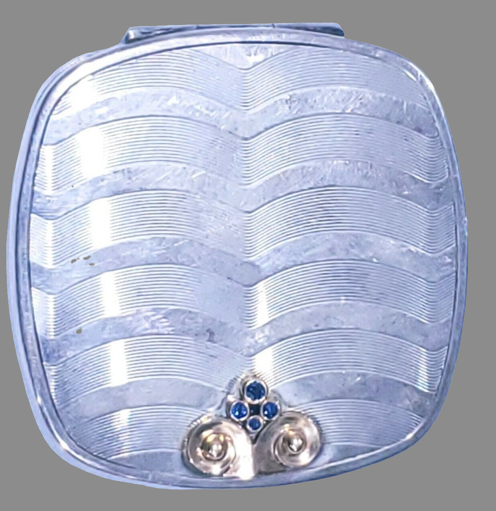 Tiffany & Co Sterling Silver & 14k Gold w Sapphire Accents Compact. VINTAGE S.S.