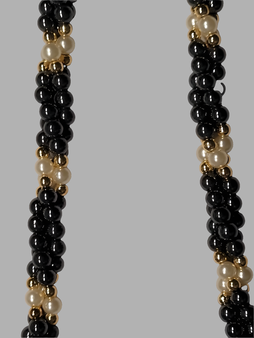 Handcrafted Hematite and Faux Pearl Beaded Necklace with Gold-Tone Clasp