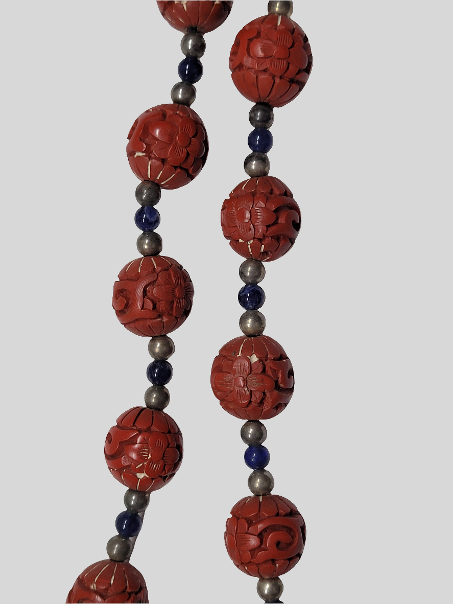 Exquisite Cinnabar and Cloisonné Necklace with Dragon & Phoenix Motif Chinese Artistry