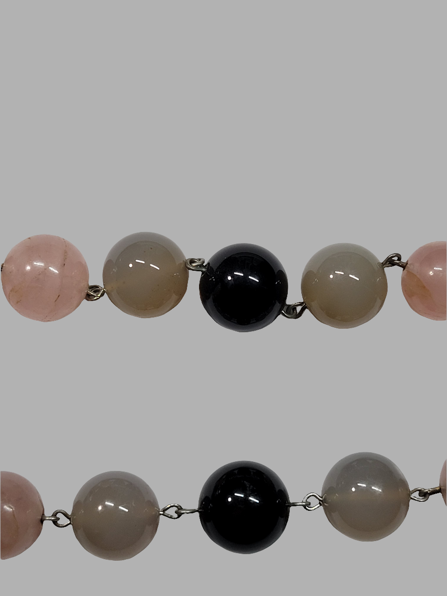 Handcrafted Stone Beaded Necklace with Silver Clasp and Hand-Painted Bead Chinese Artistry