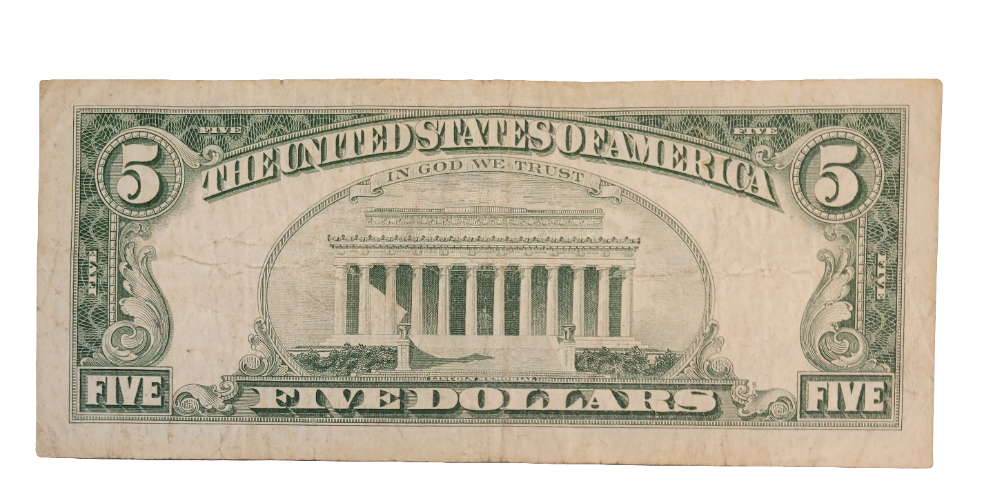 Rare 1963 $5 United States Note A42467319A - Vintage Red Seal Currency Featuring Abraham Lincoln