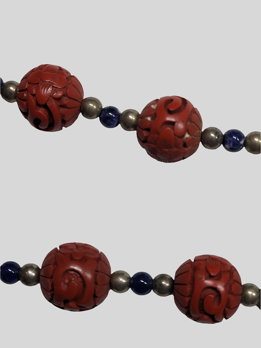 Exquisite Cinnabar and Cloisonné Necklace with Dragon & Phoenix Motif Chinese Artistry
