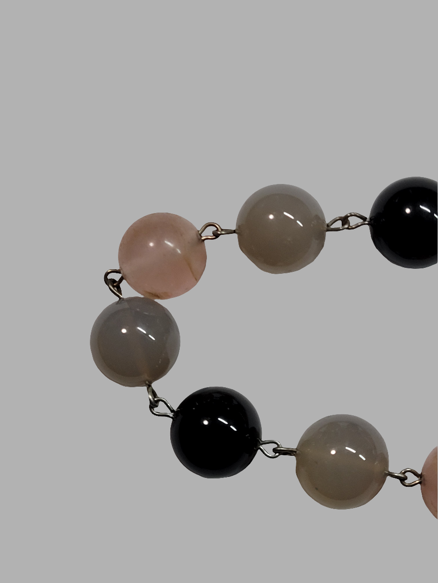 Handcrafted Stone Beaded Necklace with Silver Clasp and Hand-Painted Bead Chinese Artistry