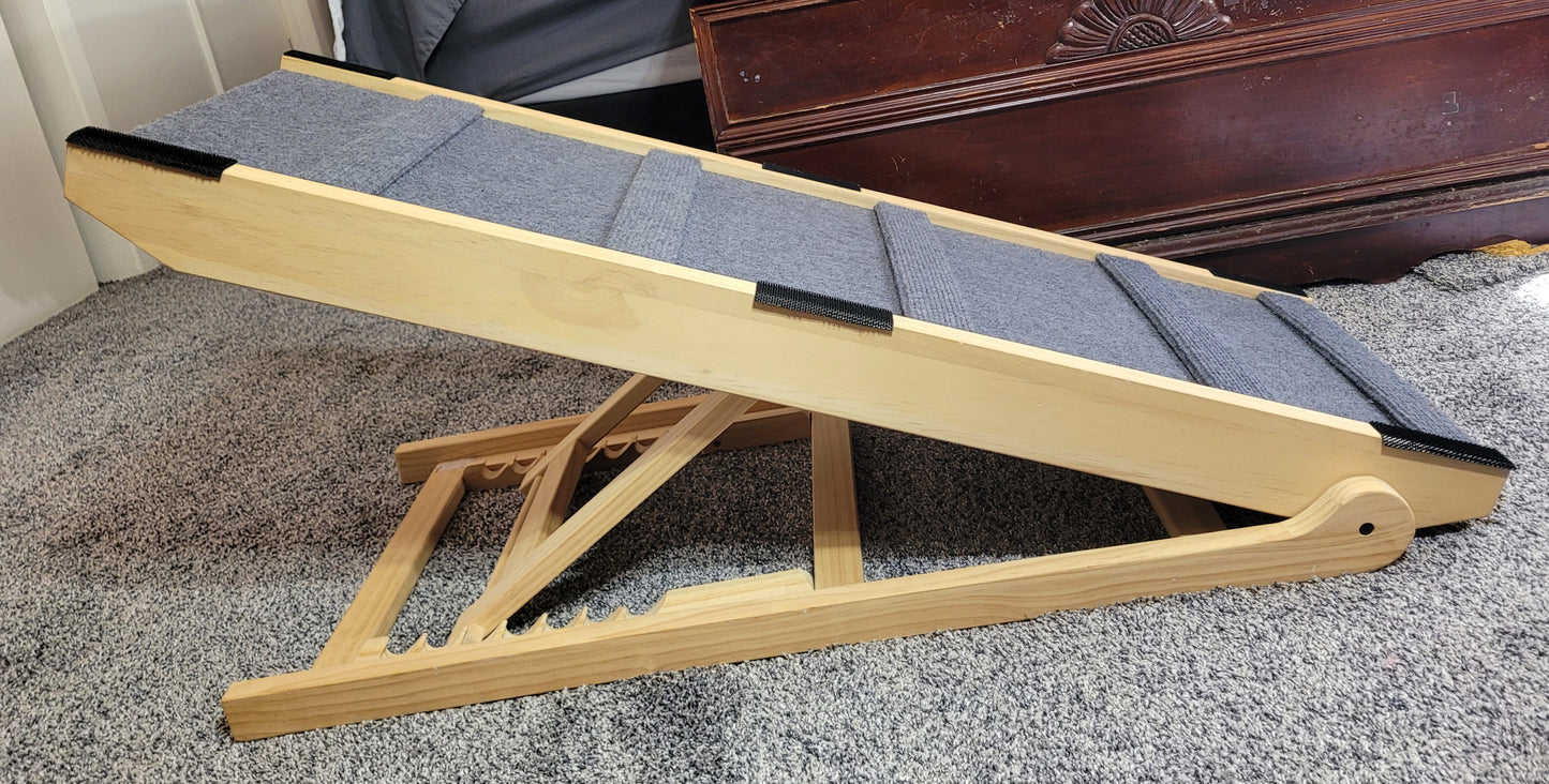 Adjustable Wooden Pet Ramp w/ Safety Side Rails — Carpeted, Foldable, Dog or Cat Bed Ramp 🐾