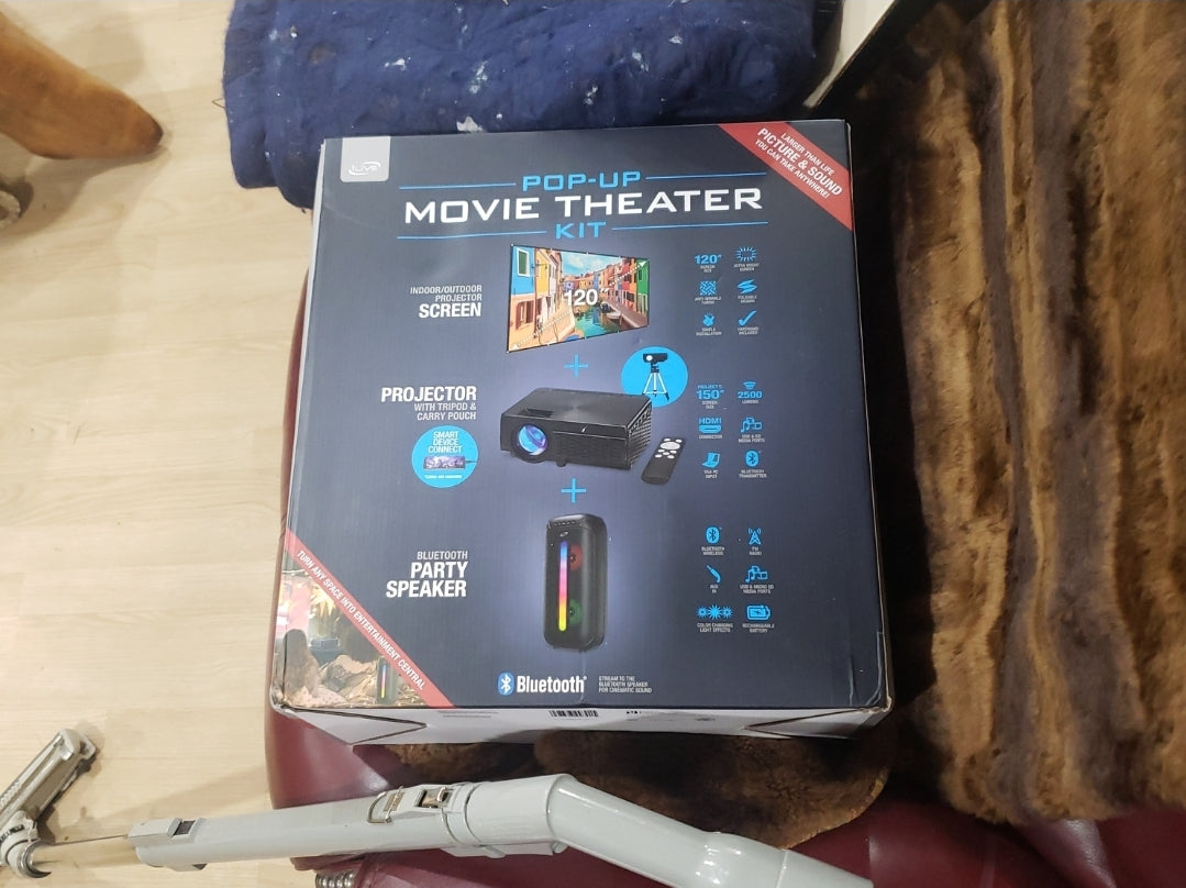 Pop-Up Movie Theater Kit With BLUETOOTH purchases Screen/Projector/Party Speaker