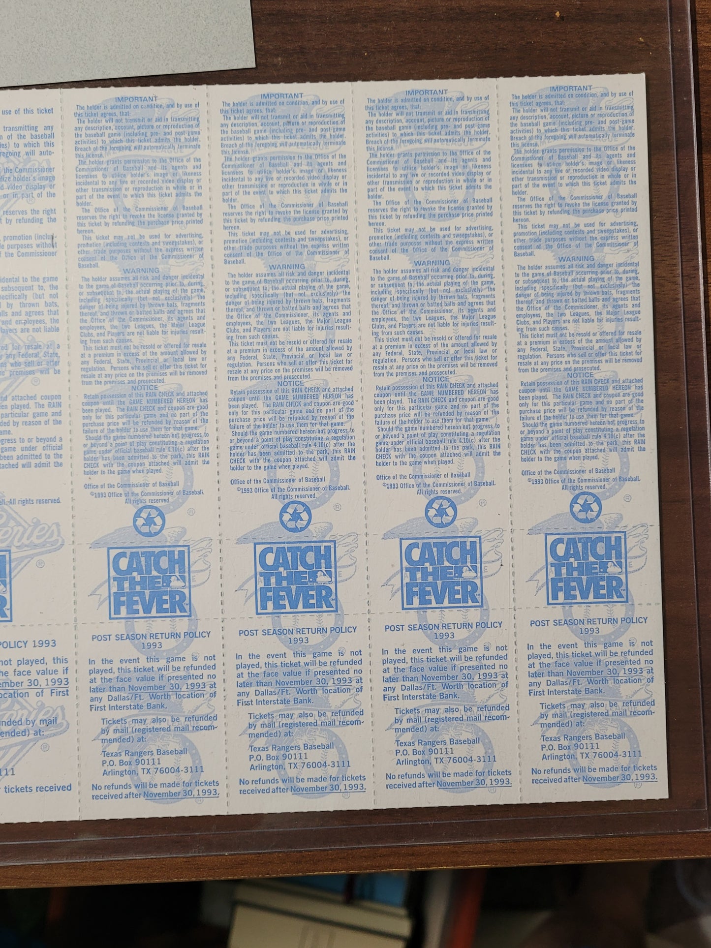 1993 A.L. Championship & World Series Uncut Ticket Sheet Signed by Nolan Ryan – With COA