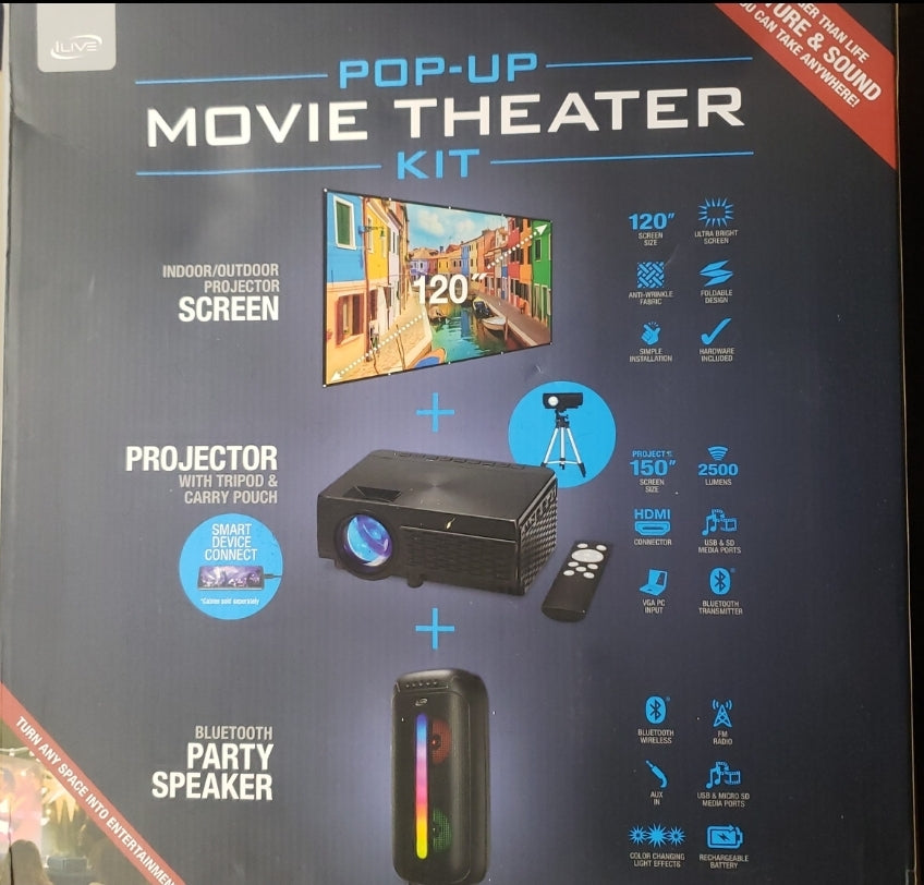 120"Projector & Bluetooth Speaker Bundle. Indoor/Outdoor Entertainment