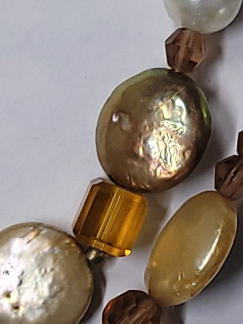 Elegant Mother of Pearl and Crystal Beaded Necklace