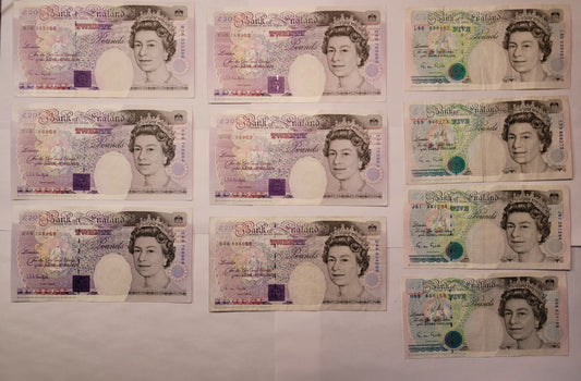 Vintage Bank of England Note Collection. Sequential Serial Numbers. Historical British Currency Lot