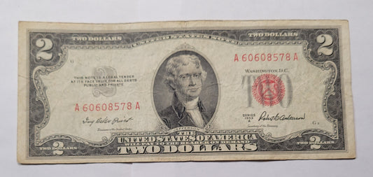 Vintage 1953A Series $2 Red Seal Note - Historical U.S. Currency A60608578A