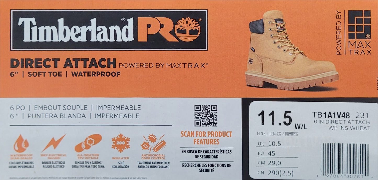 Timberland PRO Direct Attach 6" Waterproof Soft Toe Work Boots – Men’s Size 11.5 W/L