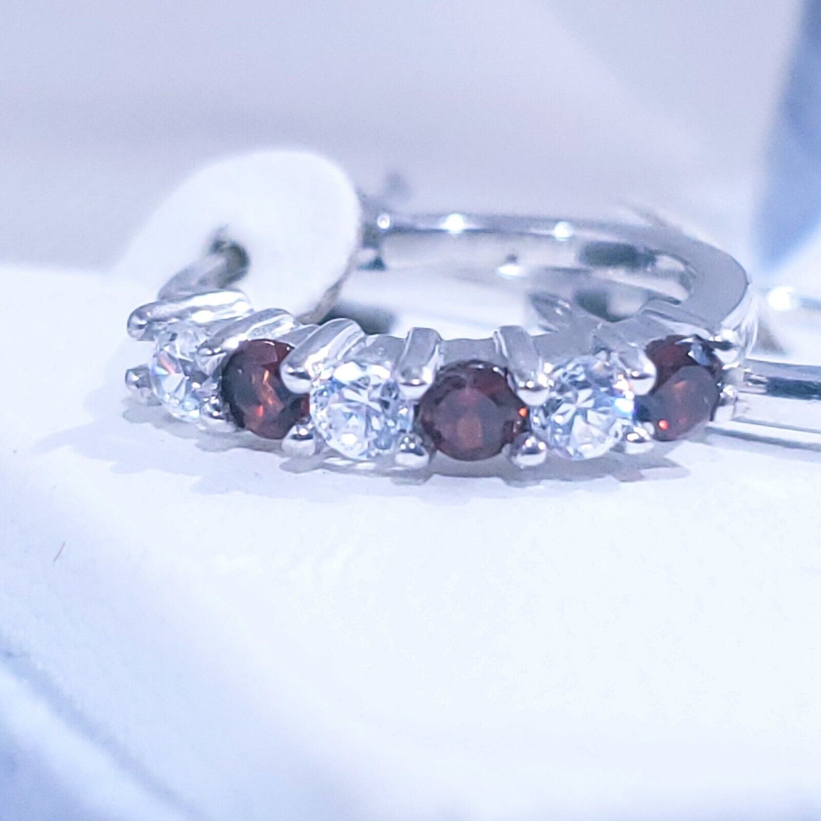 Sterling Silver Garnet And Cubic Zirconias Earrings