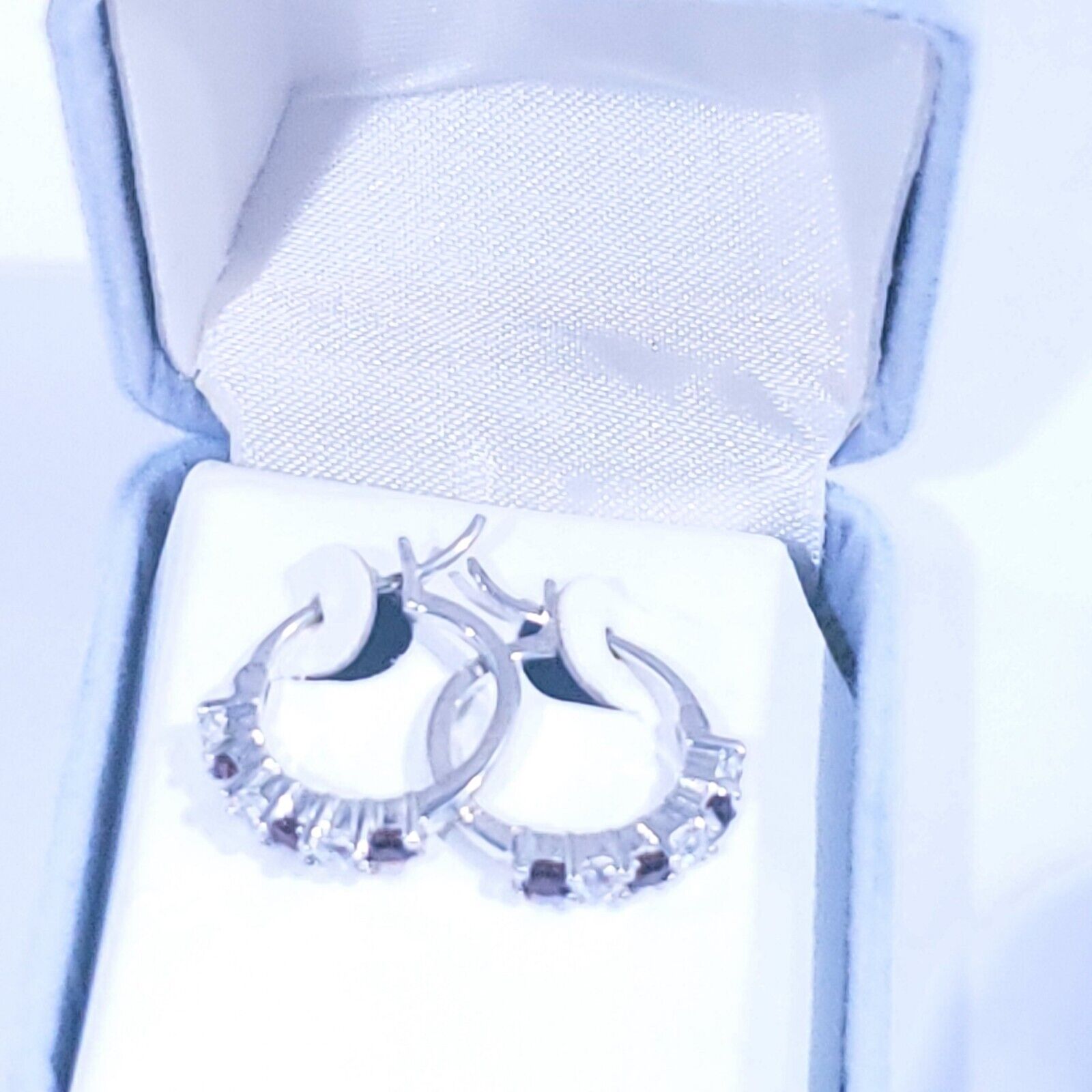 Sterling Silver Garnet And Cubic Zirconias Earrings
