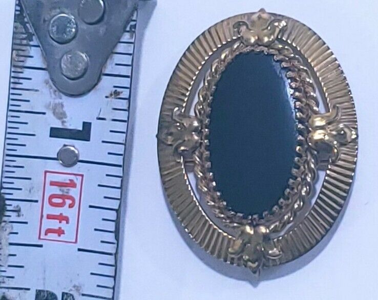 Vintage Black Onyx Pin Brooch 1/20 12K G. F. Maker mark in pics. 