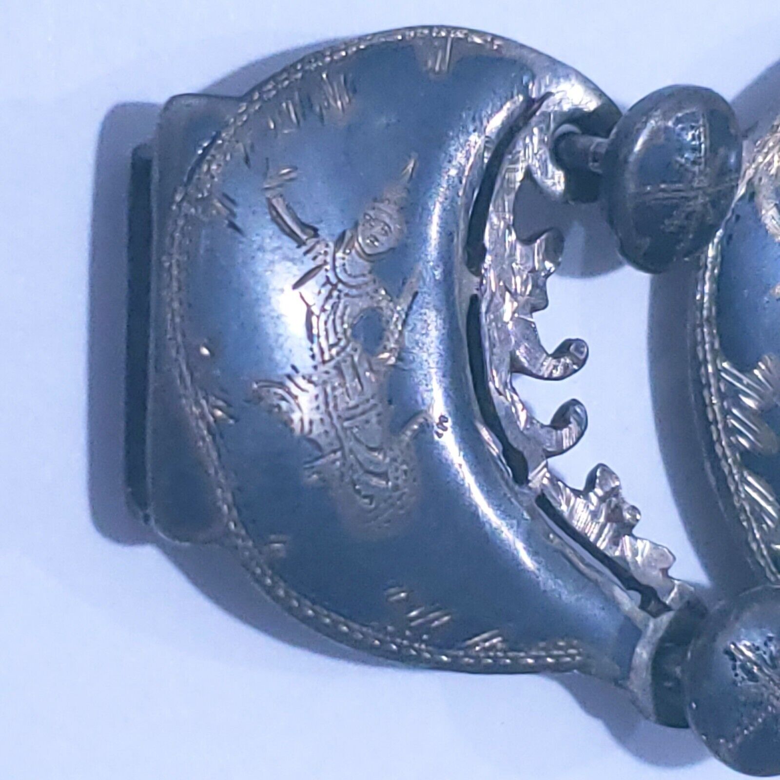 Vintage Sterling Silver Siam 7 Panel Black Niello Bracelet 7.5" Dancer Filigree