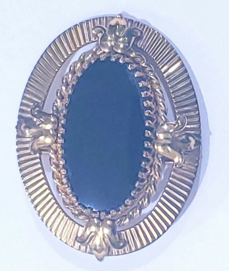 Vintage Black Onyx Pin Brooch 1/20 12K G. F. Maker mark in pics. 